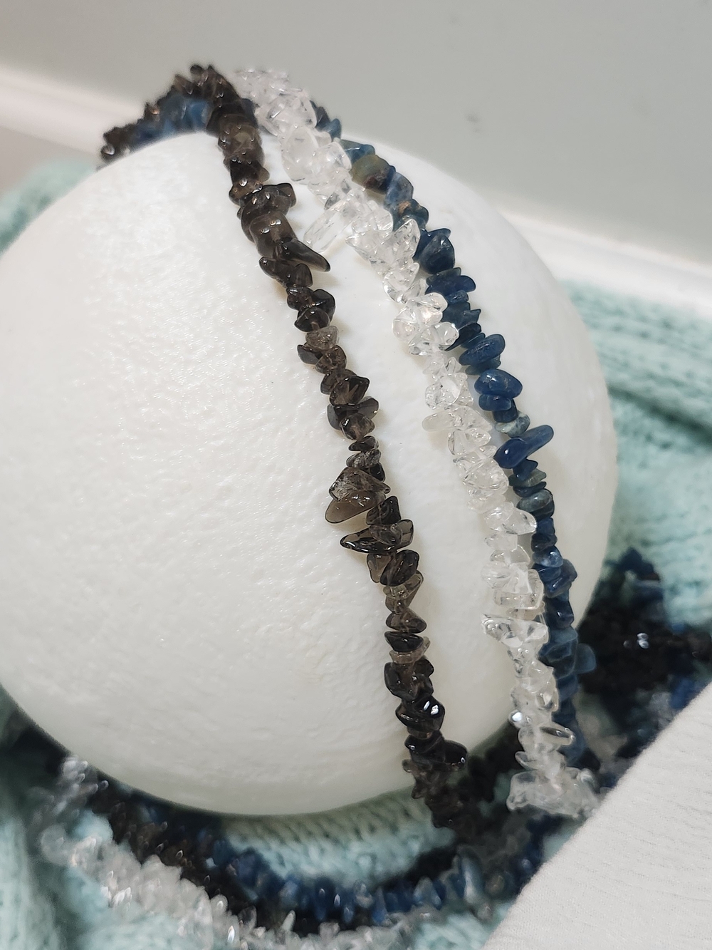 Layered Blue and Clear Beaded Necklace by - Picture 3 of 3